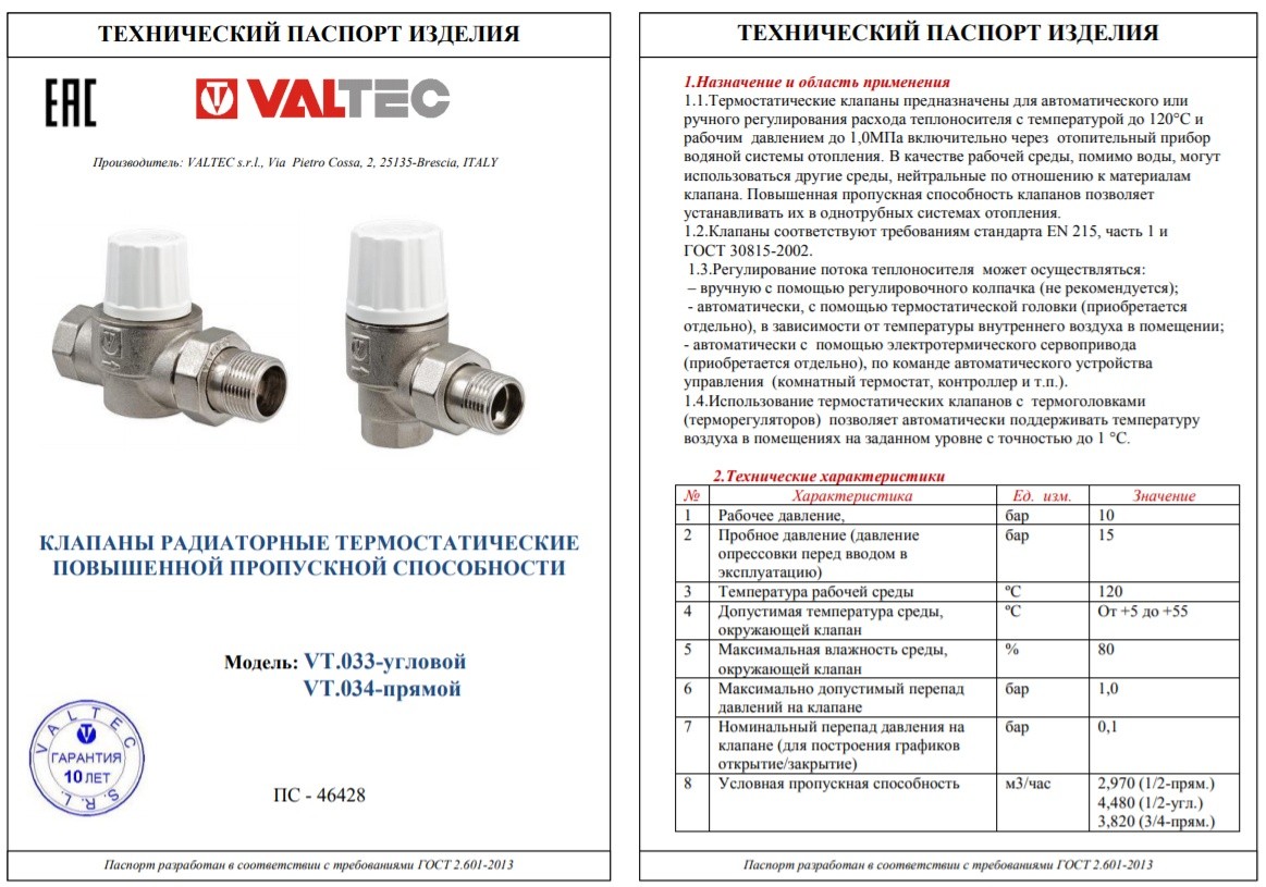 клапана Valtec